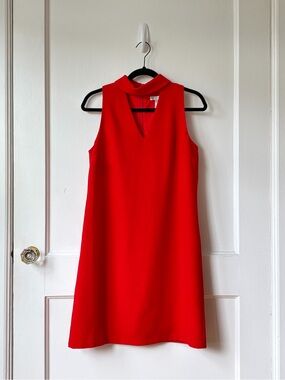 London Times Red Sleeveless Mock-Neck Shift Dress